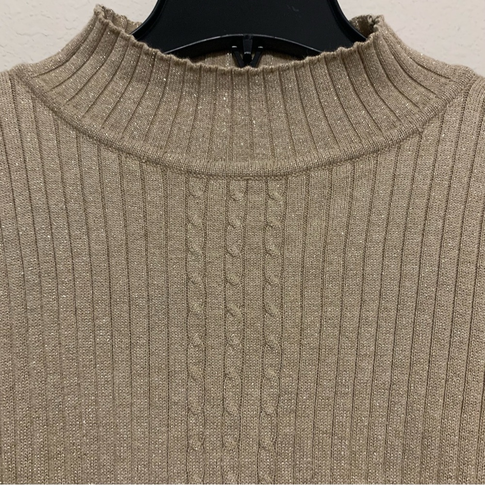 Liz‎ Claiborne Women's Beige Gold Shimmer  Turtleneck Sweater Long Sleeve XL